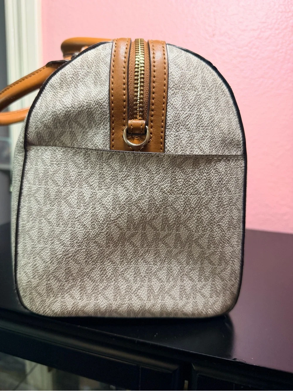 Michael Kors Hayes Duffle Satchel with Tan Trim